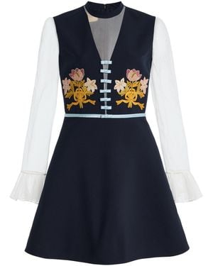 Valentino Garavani Embroidered Virgin-Wool Blend Mini Skirt - Blue