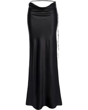 Aureliana Draped Silk Satin Slip Skirt - Black