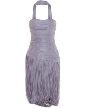 Marmar Halim Scarf-Detailed Fringed Knee-Length Dress - Purple