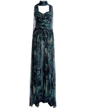 Zuhair Murad Chiffon Guppy Print Off-Shoulder Long Dress - Blue