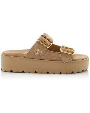 Prada Suede Platform Sandals - Natural