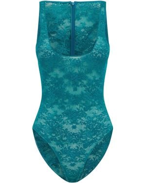 Alex Perry Singlet Sheer Stretch Lace Bodysuit - Blue