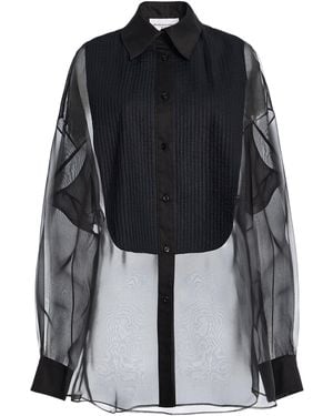Brandon Maxwell Madox Cotton And Organza Sheer Tuxedo Button Up - Black