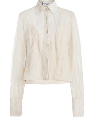 Brandon Maxwell The Billie Shrunken Metallic Organza Shirt - White