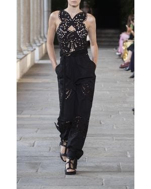 Alberta Ferretti Embroidered Cotton-Blend Jumpsuit - Black