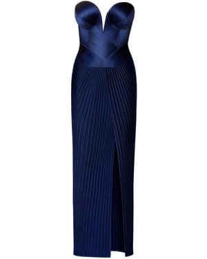 SemSem Engineered Plissé Bustier Maxi Dress - Blue