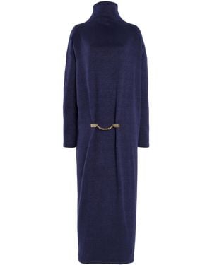 Bevza Brooch-detailed Turtleneck Maxi Dress - Blue