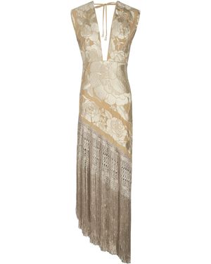 Johanna Ortiz Folk Dance Fringed Silk Jacquard Midi Dress - Natural