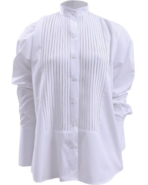 Francesca Miranda Tuxedo Cotton Handwoven Blouse - Purple
