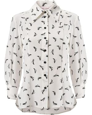 Carolina Herrera Good Girl Shoe Print Crepe Shirt - White