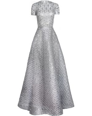 Naeem Khan Metallic Raffia Short Sleeve Gown - Grey