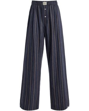 Comme Si Striped Cotton Flannel Wide-Leg Trousers - Blue