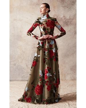 Naeem Khan Velvet Applique Gown - Natural