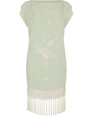 Conner Ives Silk Piano Shawl Mini Shift Dress - Green