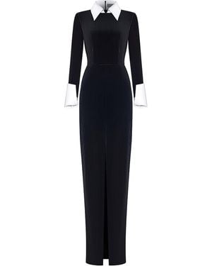 Rasario Collared Velvet & Satin Maxi Dress - Black
