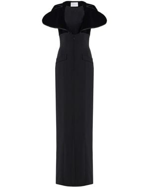 Harithand Capucine Velour-Trimmed Crepe Gown - Black