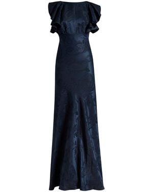 Etro Ruffled Silk-Blend Gown - Blue