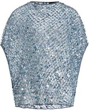 LAPOINTE Sequined Net-Mesh Cape T-Shirt - Blue