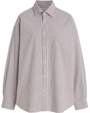 With Nothing Underneath The Weekend Striped Cotton-Seersucker Shirt - Brown