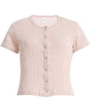 Leset Pointelle-Knit Cotton Short-Sleeve Cardigan - Pink
