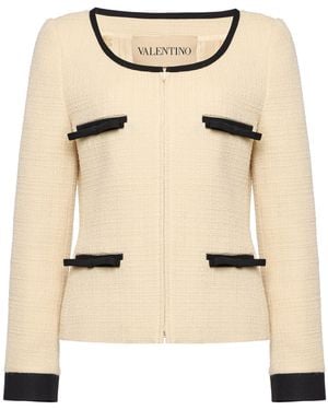 Valentino Garavani Bow-Detailed Wool-Blend Tweed Jacket - Natural