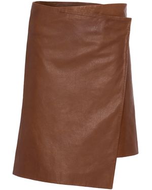 Magda Butrym Wrap-Front Leather Knee-Length Skirt - Brown