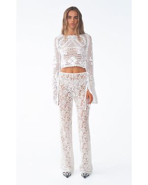 KETTEL ATELIER Tie-Detailed Lace Straight-Leg Pants - White