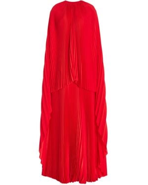Brandon Maxwell The Willow Pleated Silk Cape Maxi Dress - Red