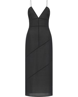 St. Agni Panelled Stretch- Silk Midi Slip Dress - Black