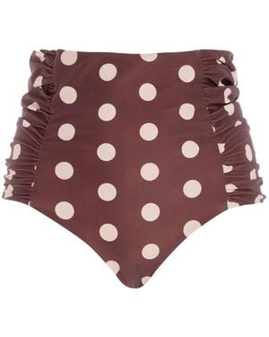 Juillet Luisa Ruched High-Waisted Bikini Bottom - Red