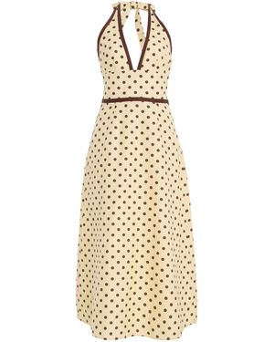 Posse Bowie Polka-Dot Linen-Cotton Midi Halter Dress - Metallic