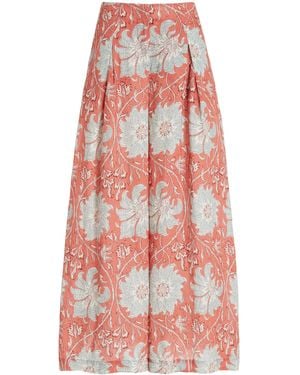 BOTEH De Flore Linen Wide-Leg Trousers - Red