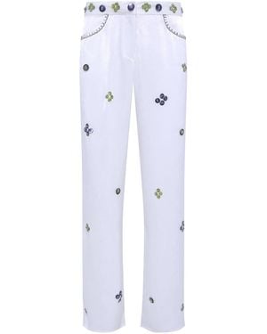 Siedres Brity Embellished Satin Straight-Leg Pants - Blue
