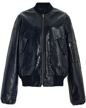Frankie Shop Hane Croc-effect Faux Leather Bomber Jacket - Blue