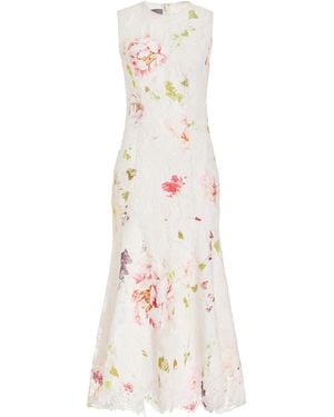 Monique Lhuillier Floral Lace Midi Dress - White