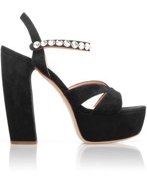 Miu Miu Embellished Strap Platform Sandals - Black