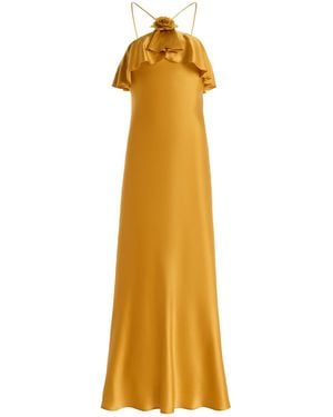 Rodarte Exclusive Ruffled Silk-Satin Halter Slip Dress - Metallic