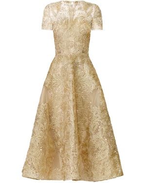 Naeem Khan Metallic Raffia Cap Sleeve Cocktail Dress - Natural