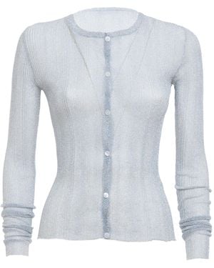 DES_PHEMMES Ribbed-Knit Lurex Cardigan - White