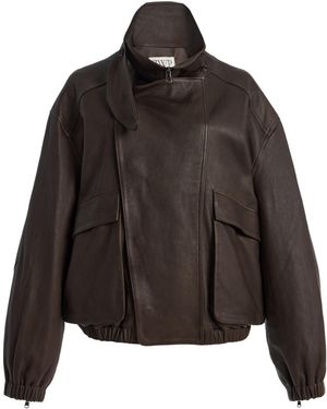 Twp Hunter Leather Bomber Jacker - Black