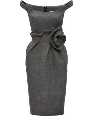 Magda Butrym Rosette-Detailed Wool-Blend Midi Dress - Grey