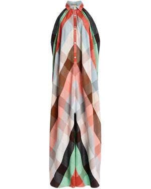 Marrakshi Life The Halter Collared Plaid Cotton Maxi Dress - Multicolour
