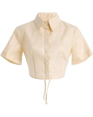 Matthew Bruch Linen Cropped Tie-Back Shirt - Natural