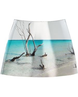 Prada Printed Leather Mini Skirt - Blue