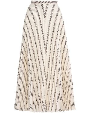 Gabriela Hearst Eames Boot-Striped Silk Plissé Midi Skirt - Natural