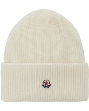 Moncler Ribbed-knit Wool Beanie - Natural