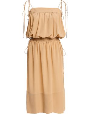 Saint Laurent Silk Crepe De Chine Midi Balloon Dress - Natural