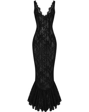 Rasario Back-Slit Lace Gown - Black