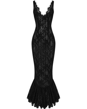 Rasario Back-Slit Lace Gown - Black