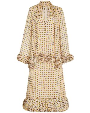Alexis Hilana Ruffled Polka-dot Crepe Midi Dress - Natural